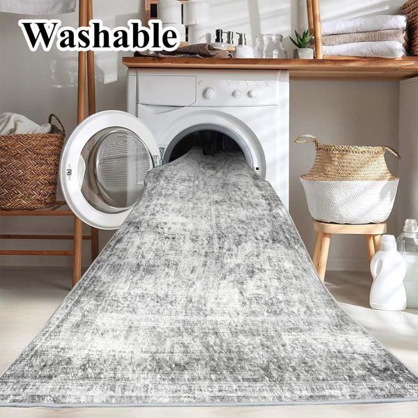 Area Rug 4x6 Washable Rug Gray Vintage Traditional Floor Cover Foldable Thin Retro Accent Indoor Distressed Non Slip Carpet Floral Print Mat Bedroom Living Room Bathroom - Image 3