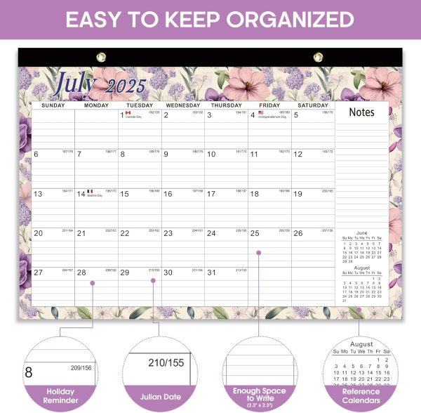 Desk Calendar 2025-2026, 18 Months Calendar Runs until Dec 2026 - Large 17" x 12" Desktop/Wall Monthly Calendar for Home School, or Office - Vintage Floral - Image 2