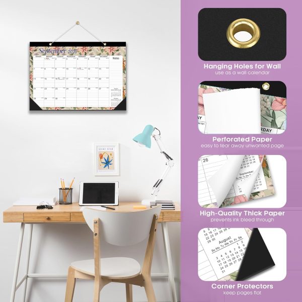 Desk Calendar 2025-2026, 18 Months Calendar Runs until Dec 2026 - Large 17" x 12" Desktop/Wall Monthly Calendar for Home School, or Office - Vintage Floral - Image 3