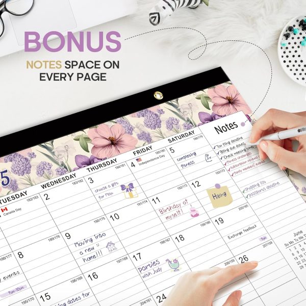 Desk Calendar 2025-2026, 18 Months Calendar Runs until Dec 2026 - Large 17" x 12" Desktop/Wall Monthly Calendar for Home School, or Office - Vintage Floral - Image 5