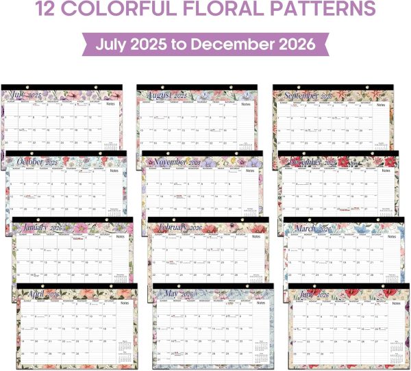 Desk Calendar 2025-2026, 18 Months Calendar Runs until Dec 2026 - Large 17" x 12" Desktop/Wall Monthly Calendar for Home School, or Office - Vintage Floral - Image 6