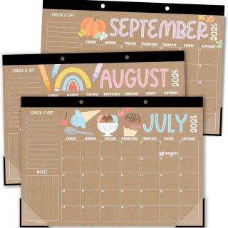 Hadley Designs Teacher Desk Calendar 2025-2026 – 18-Month Desktop Calendar for Home, Office & Classroom Organization, Ideal for Academic School Year Planning (Doodle Kraft)
