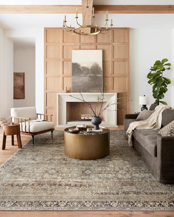 Loloi II Layla Collection, LAY-03 Olive/Charcoal 2'-3" x 3'-9" .13" Thick, Accent Rug, Soft, Durable, Vintage Inspired, Distressed, Low Pile, Non-Shedding, Easy Clean, Printed, Living Room Rug