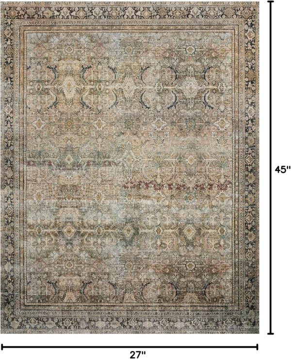 Loloi II Layla Collection, LAY-03 Olive/Charcoal 2'-3" x 3'-9" .13" Thick, Accent Rug, Soft, Durable, Vintage Inspired, Distressed, Low Pile, Non-Shedding, Easy Clean, Printed, Living Room Rug - Image 2