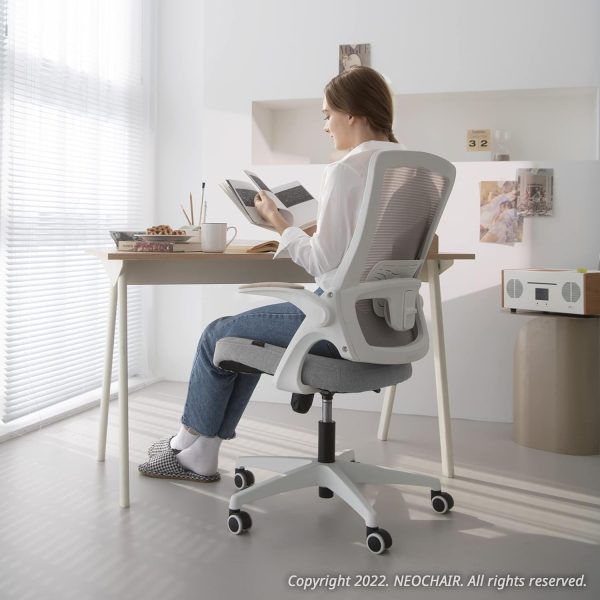 NEO CHAIR Office Desk Chair Computer High Back Mesh Gaming Seat with Ergonomic Adjustable Comfy Flip-up Armrests Lumbar Support Height for Home (Grey) - Image 6