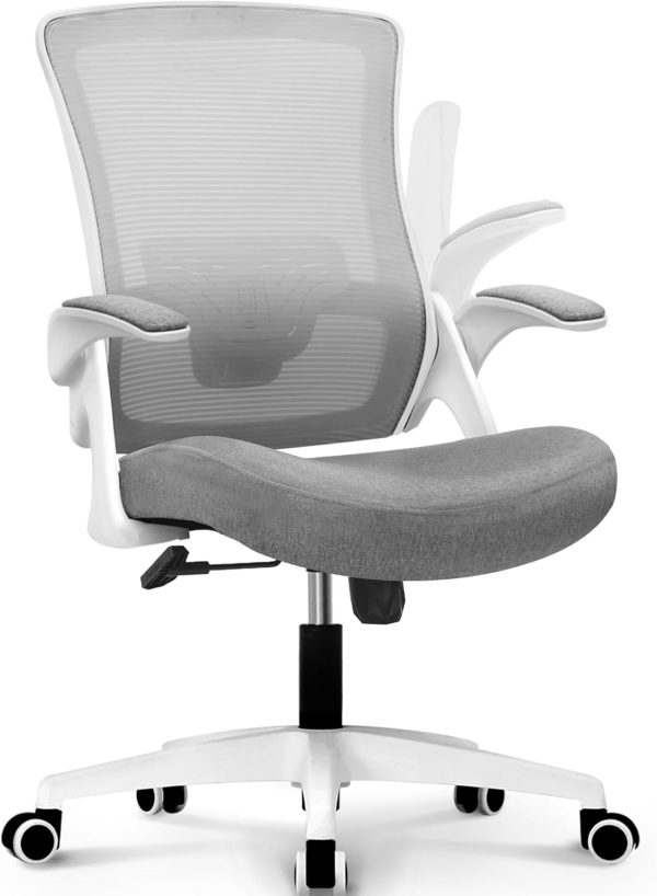 NEO CHAIR Office Desk Chair Computer High Back Mesh Gaming Seat with Ergonomic Adjustable Comfy Flip-up Armrests Lumbar Support Height for Home (Grey) - Image 7