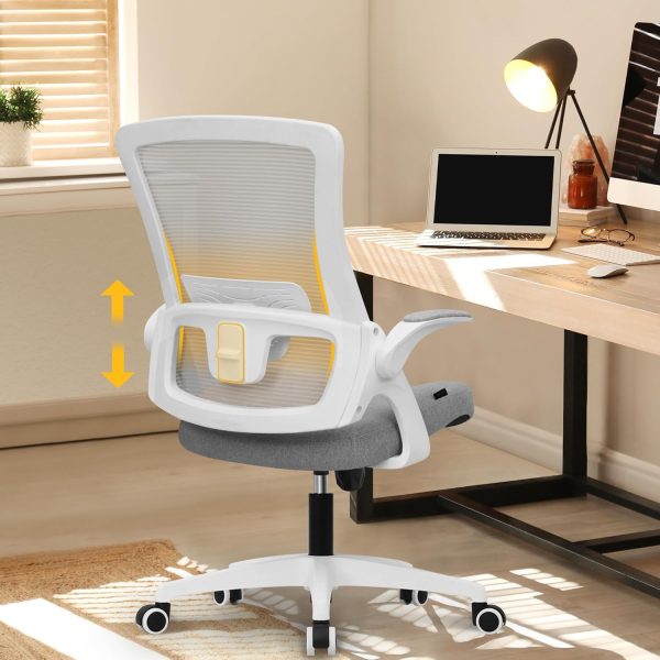 NEO CHAIR Office Desk Chair Computer High Back Mesh Gaming Seat with Ergonomic Adjustable Comfy Flip-up Armrests Lumbar Support Height for Home (Grey) - Image 8