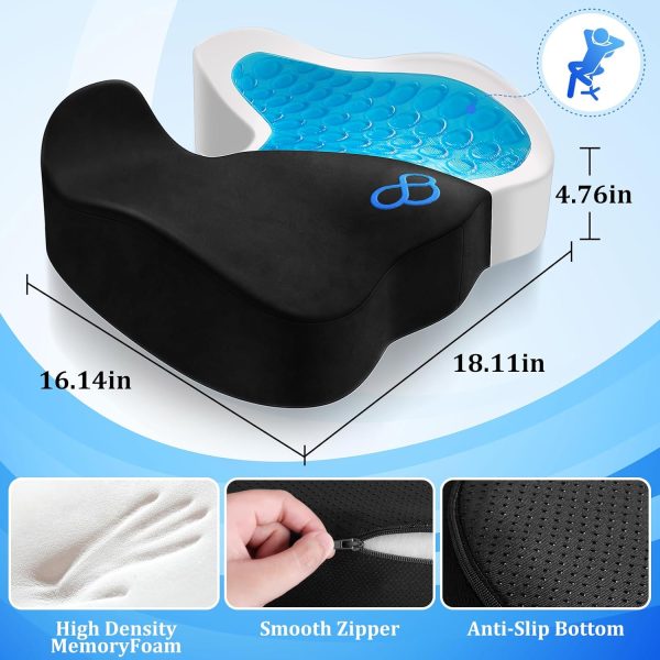 Seat Cushion, Gel Chair Cushions, Office Chair Cushions, Anti-Slip Bottom & Removable Cover Tailbone Pain Relief Cushion, Memory Foam Seat Cushion for Office, Wheelchair, Car (Black) - Image 2